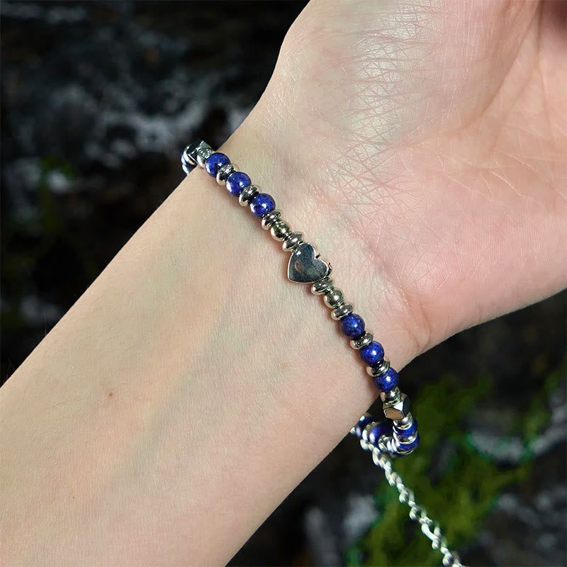 Bracciale Buddha Stones Pietra naturale Amazzonite Ametista Lazurite Quarzo rosa Cuore Equilibrio positivo