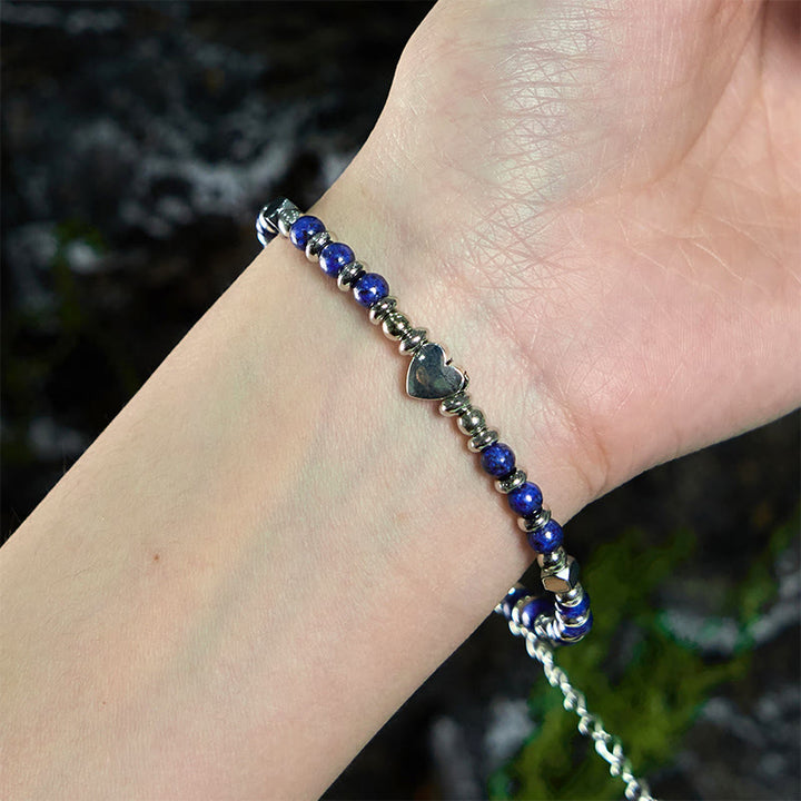 Bracciale Buddha Stones Pietra naturale Amazzonite Ametista Lazurite Quarzo rosa Cuore Equilibrio positivo