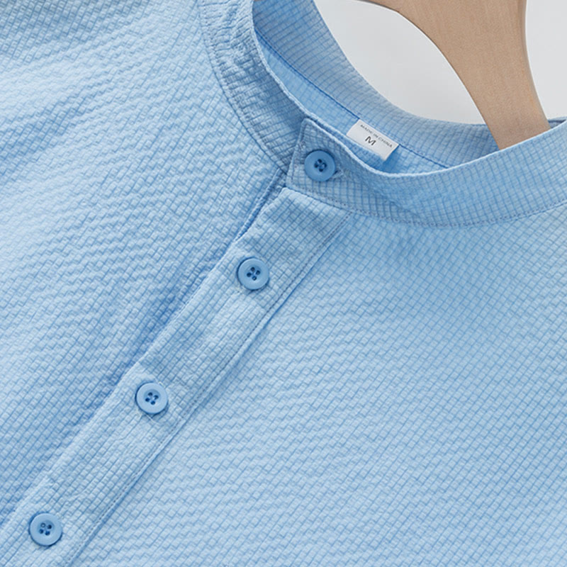 Polo a quadri tinta unita Buddha Stones con bottoni a metà, da uomo, a maniche corte - image 3