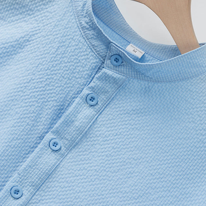 Polo a quadri tinta unita Buddha Stones con bottoni a metà, da uomo, a maniche corte - image 3