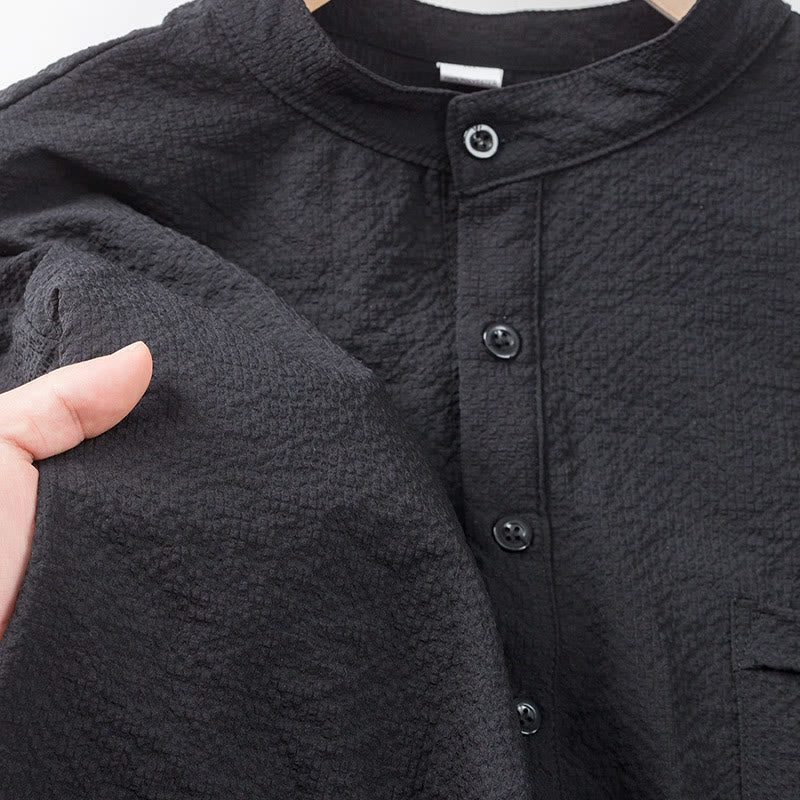 Polo a quadri tinta unita Buddha Stones con bottoni a metà, da uomo, a maniche corte - image 13