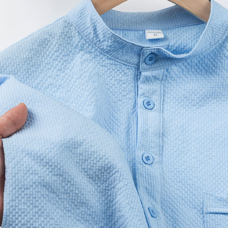 Polo a quadri tinta unita Buddha Stones con bottoni a metà, da uomo, a maniche corte - image 5