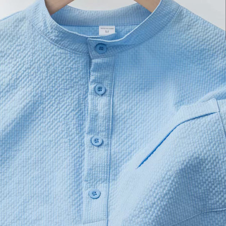 Polo a quadri tinta unita Buddha Stones con bottoni a metà, da uomo, a maniche corte - image 4