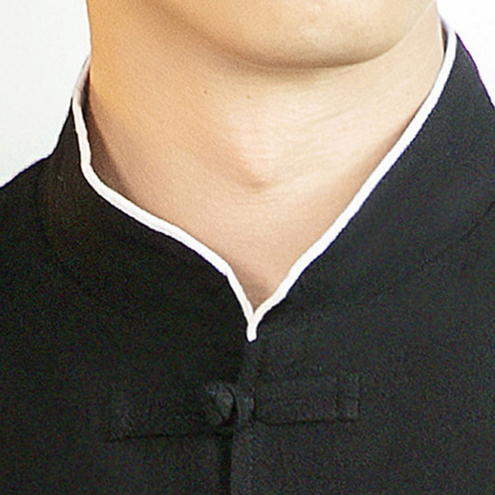 Camicia da uomo in cotone a maniche lunghe con ricamo a gru, bottoni a rana, abito Tang con Buddha Stones