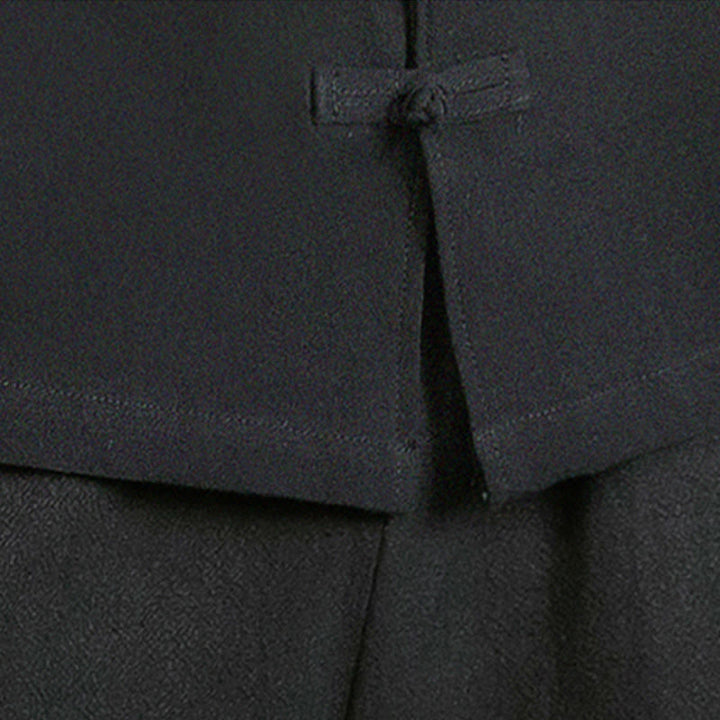 Camicia da uomo in cotone a maniche lunghe con ricamo a gru, bottoni a rana, abito Tang con Buddha Stones