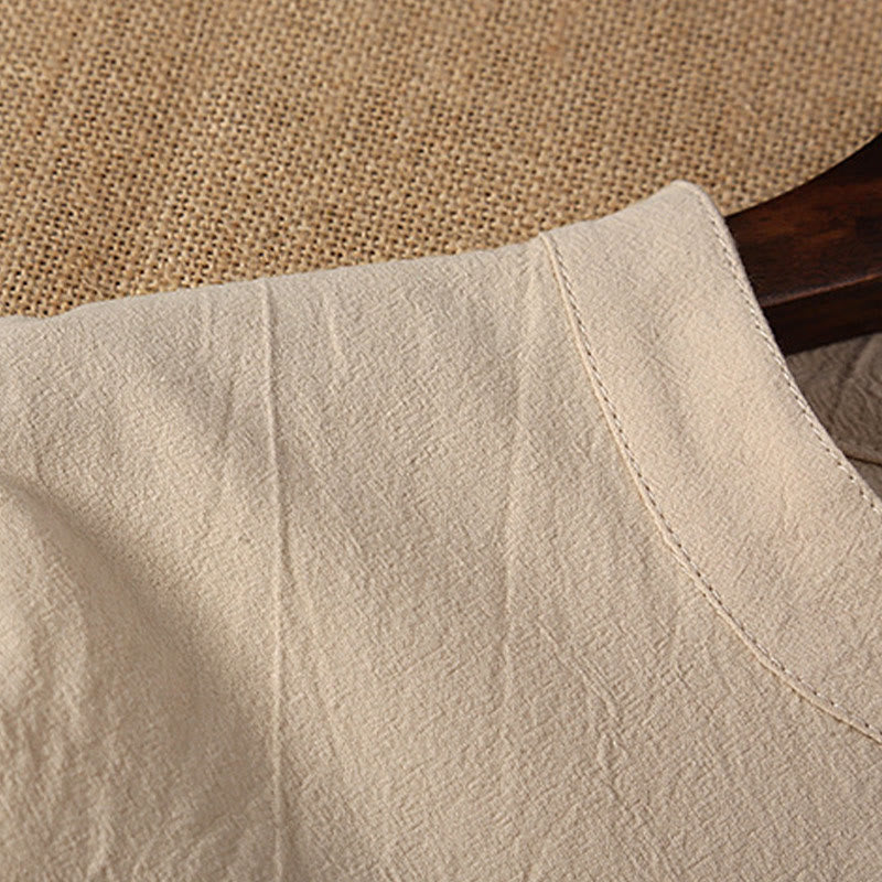 Buddha Stones 2 pezzi tinta unita rana-bottoni Tang Suit cotone lino manica corta pantaloni abbigliamento uomo set - image 6