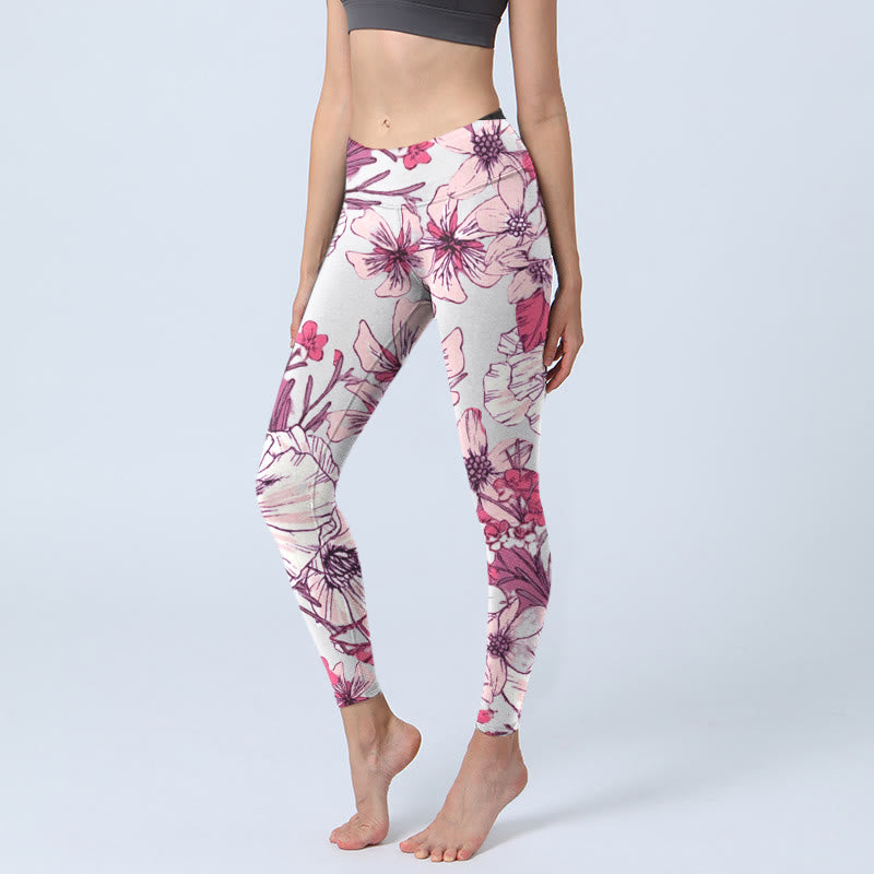 Leggings da yoga da donna con stampa di fiori rossi e rosa Buddha Stones - Beige - US18, UK/AU22, EU50 (4XL) - image 0