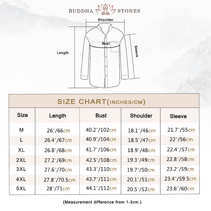 Camicia da uomo a maniche lunghe con taschino e colletto alto, Buddha Stones, comoda e confortevole. - image 3
