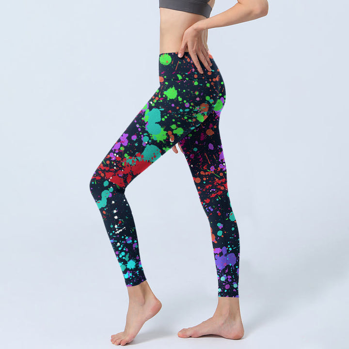 Leggings da yoga da donna con stampa a schizzi di inchiostro nero Buddha Stones