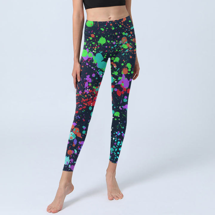 Leggings da yoga da donna con stampa a schizzi di inchiostro nero Buddha Stones