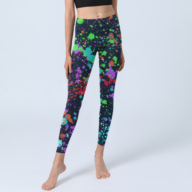 Leggings da yoga da donna con stampa a schizzi di inchiostro nero Buddha Stones - image 6