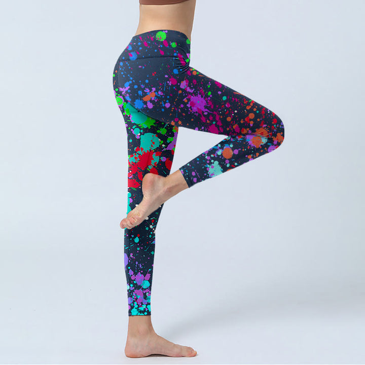 Leggings da yoga da donna con stampa a schizzi di inchiostro nero Buddha Stones