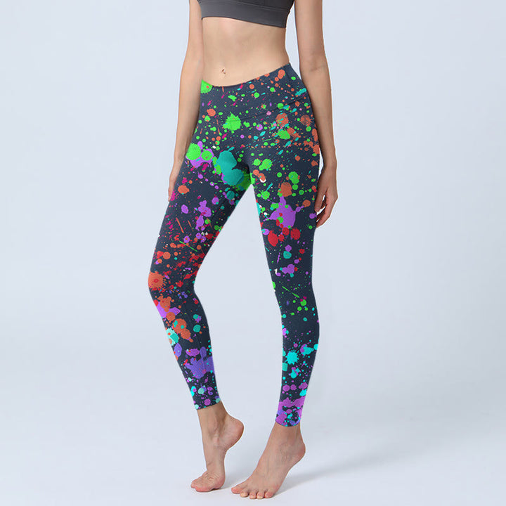 Leggings da yoga da donna con stampa a schizzi di inchiostro nero Buddha Stones