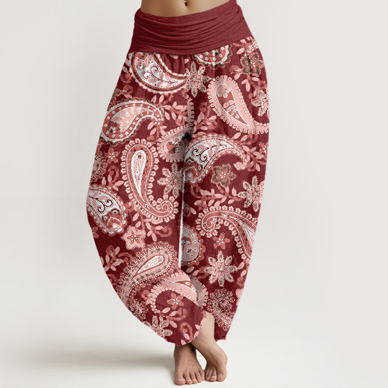 Pantaloni harem da donna con elastico in vita e motivo paisley casual in cotone Buddha Stones - Marrone - US22, UK/AU26, EU54 (6XL) - image 0