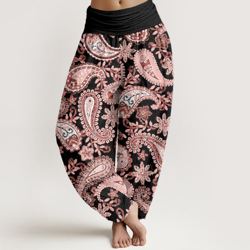 Pantaloni harem da donna con elastico in vita e motivo paisley casual in cotone Buddha Stones - Nero - US22, UK/AU26, EU54 (6XL) - image 7