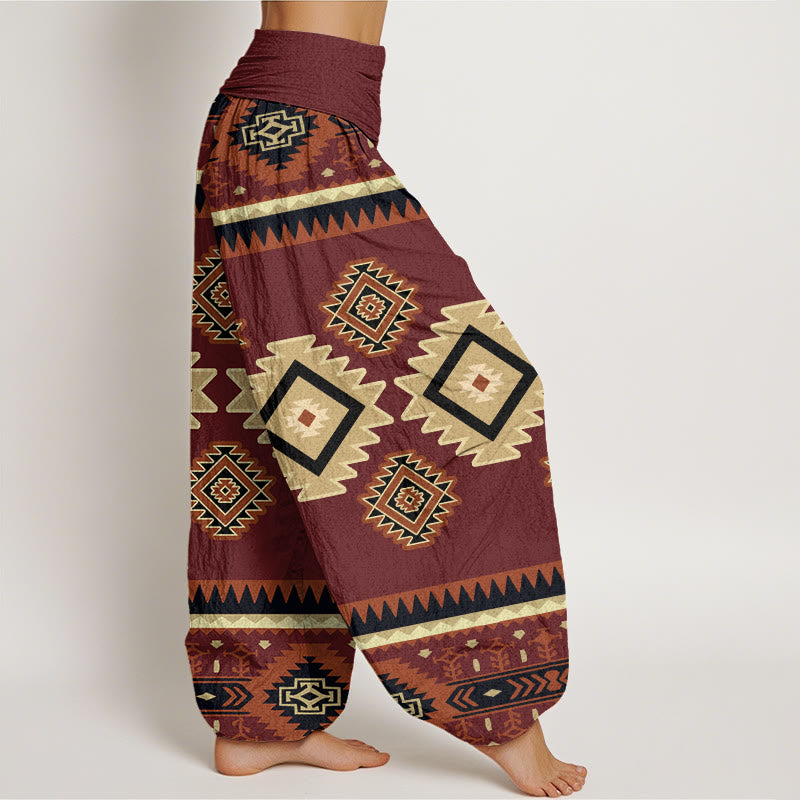 Pantaloni harem da donna in cotone con elastico in vita, stile Navajo, casual e simmetrico, motivo Buddha Stones - image 1