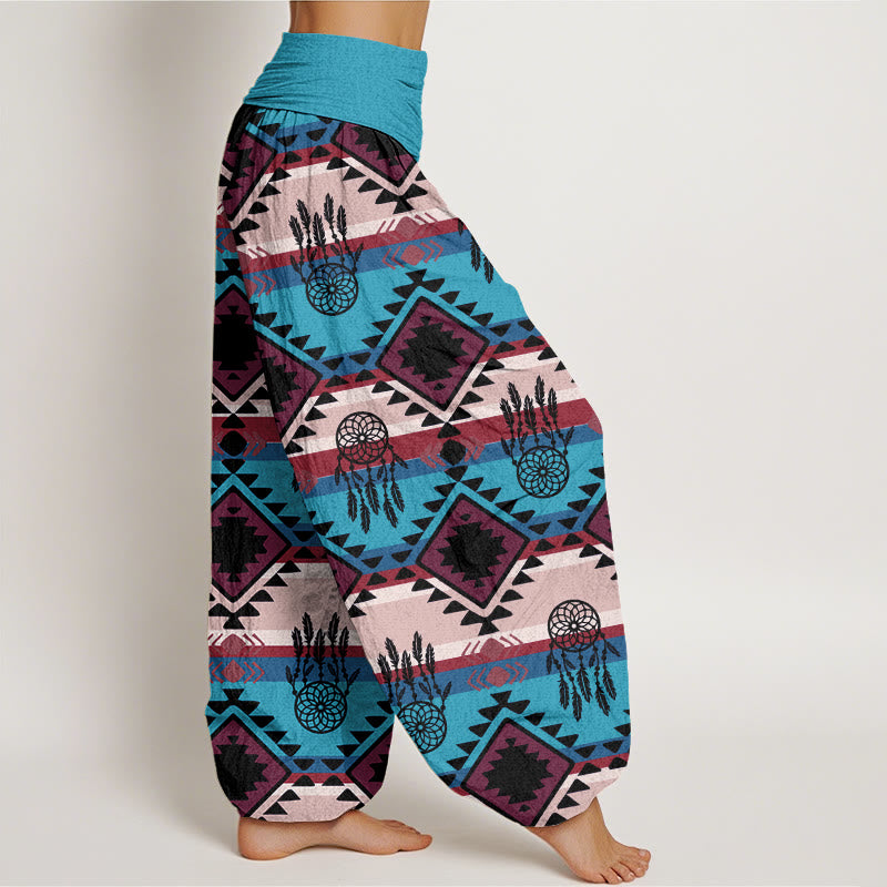 Pantaloni harem con elastico in vita da donna, modello casual simmetrico acchiappasogni, stile tessile Navajo , Buddha Stones - image 2