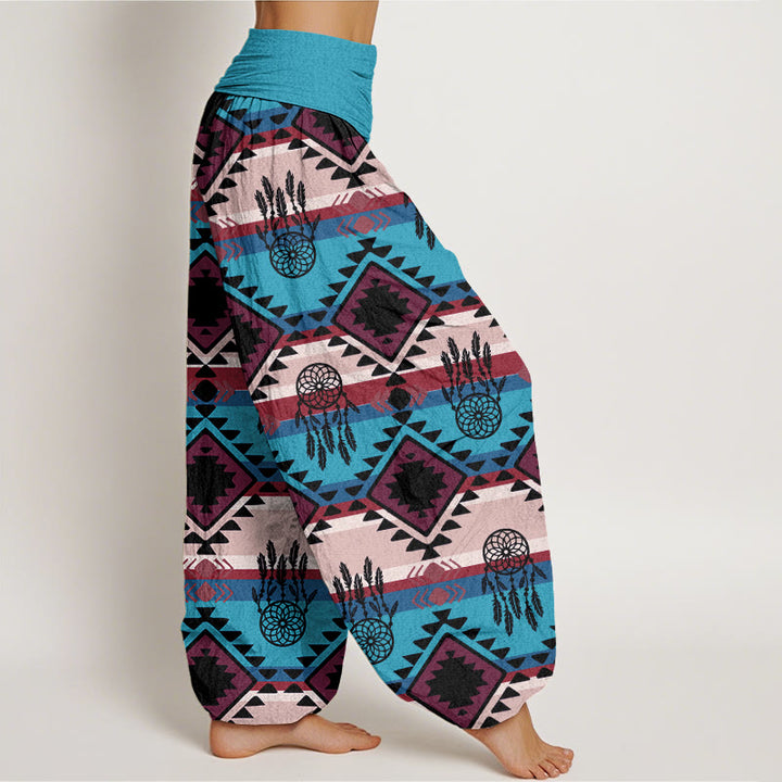 Pantaloni harem con elastico in vita da donna, modello casual simmetrico acchiappasogni, stile tessile Navajo , Buddha Stones - image 2