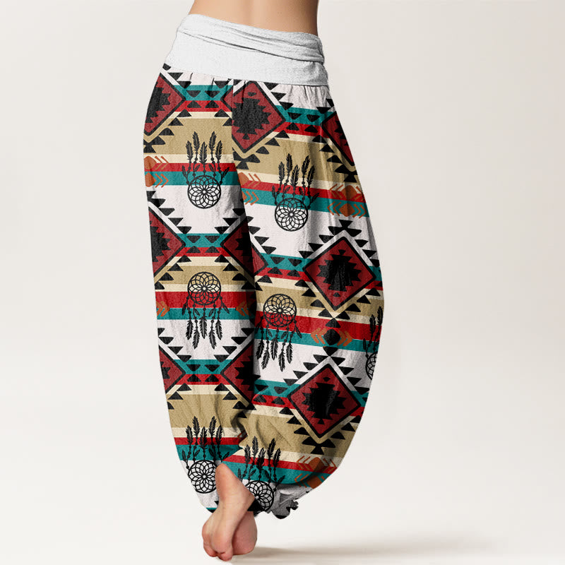 Pantaloni harem con elastico in vita da donna, modello casual simmetrico acchiappasogni, stile tessile Navajo , Buddha Stones - image 7
