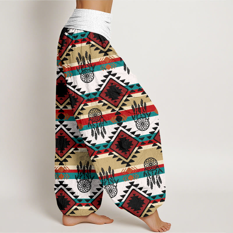 Pantaloni harem con elastico in vita da donna, modello casual simmetrico acchiappasogni, stile tessile Navajo , Buddha Stones - image 6