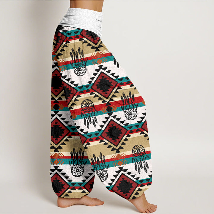 Pantaloni harem con elastico in vita da donna, modello casual simmetrico acchiappasogni, stile tessile Navajo , Buddha Stones - image 6