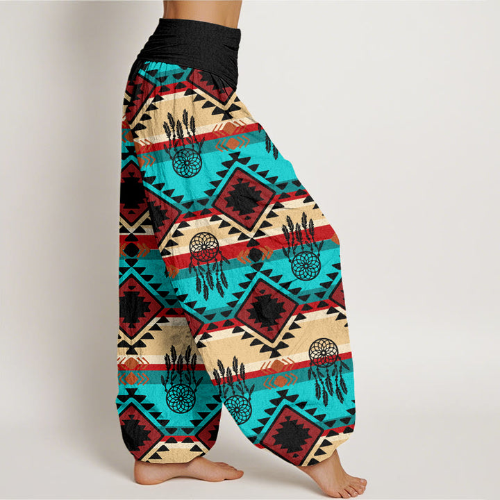 Pantaloni harem con elastico in vita da donna, modello casual simmetrico acchiappasogni, stile tessile Navajo , Buddha Stones - image 9