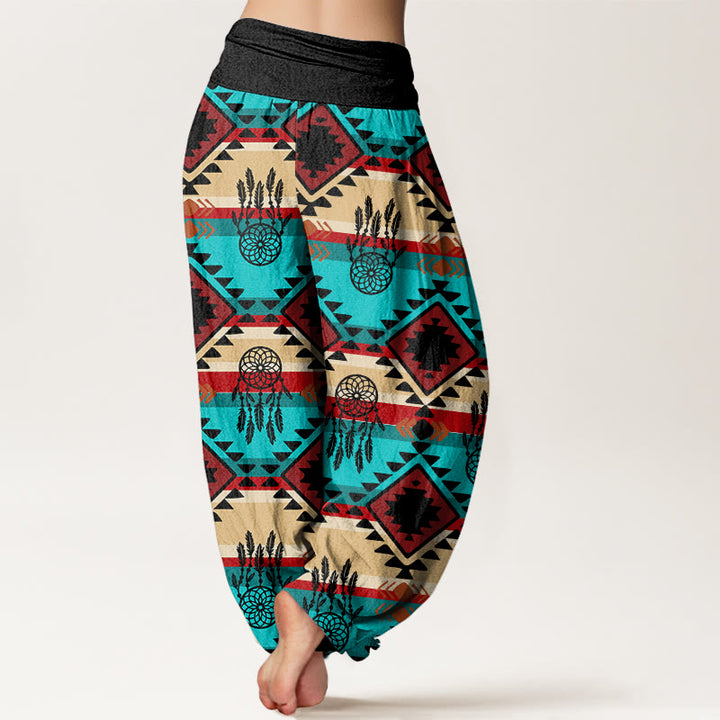 Pantaloni harem con elastico in vita da donna, modello casual simmetrico acchiappasogni, stile tessile Navajo , Buddha Stones - image 10
