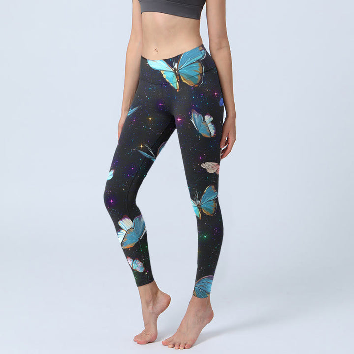 Leggings da yoga da donna con stampa di Buddha Stones Butterfly Star Sky