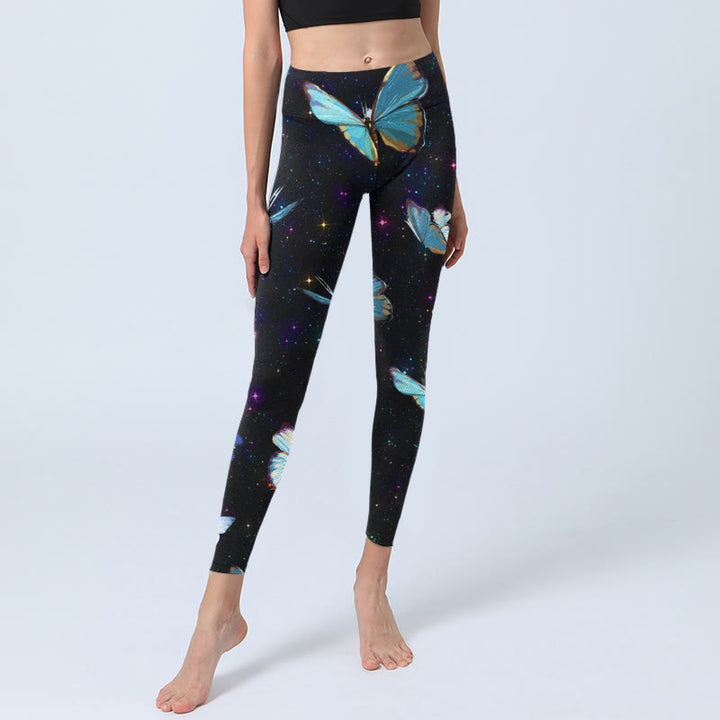Leggings da yoga da donna con stampa di Buddha Stones Butterfly Star Sky