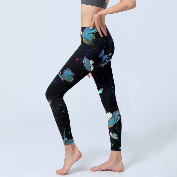 Leggings da yoga da donna con stampa di Buddha Stones Butterfly Star Sky