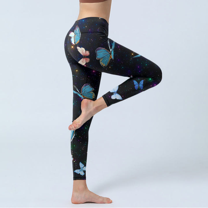Leggings da yoga da donna con stampa di Buddha Stones Butterfly Star Sky