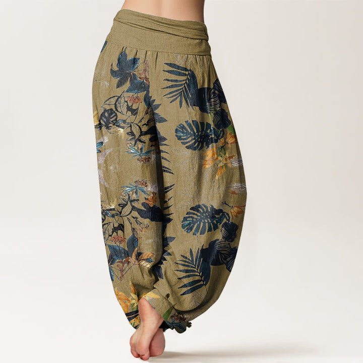 Pantaloni harem elastici in vita da donna con motivo Buddha Stones Yellow Flowers Green Leaves - image 6