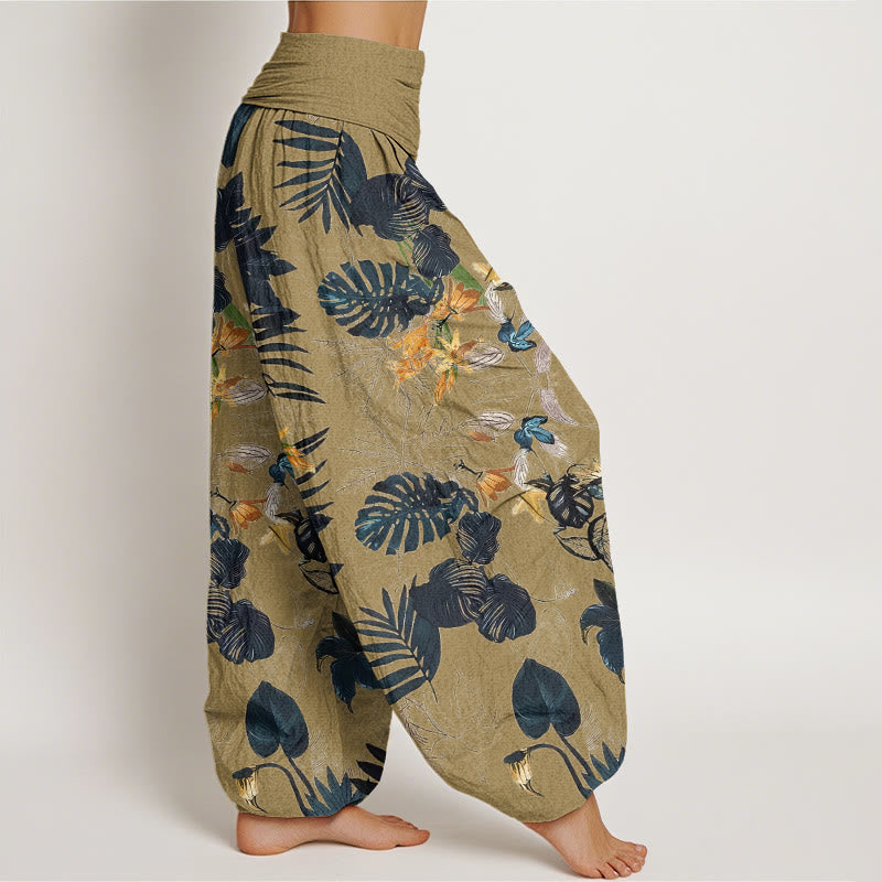 Pantaloni harem elastici in vita da donna con motivo Buddha Stones Yellow Flowers Green Leaves - image 7