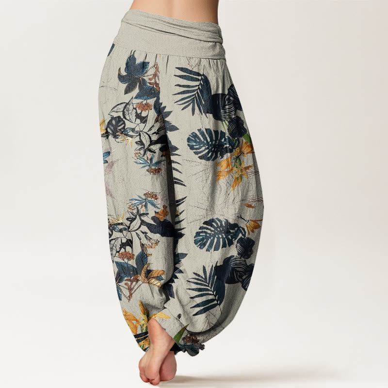 Pantaloni harem elastici in vita da donna con motivo Buddha Stones Yellow Flowers Green Leaves - image 9