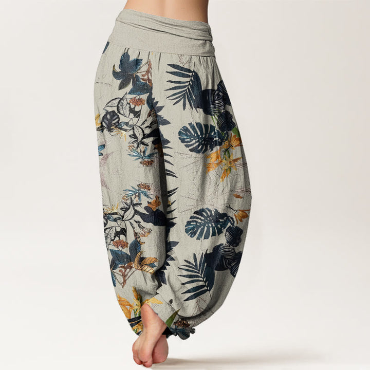 Pantaloni harem elastici in vita da donna con motivo Buddha Stones Yellow Flowers Green Leaves - image 9