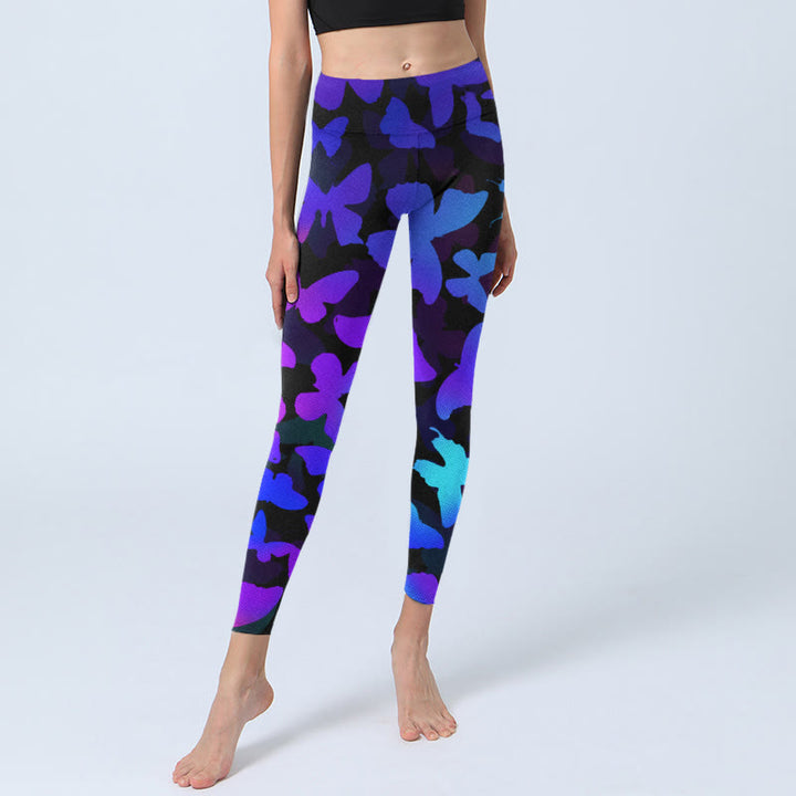 Leggings da yoga da donna con stampa a farfalla sfumata Buddha Stones