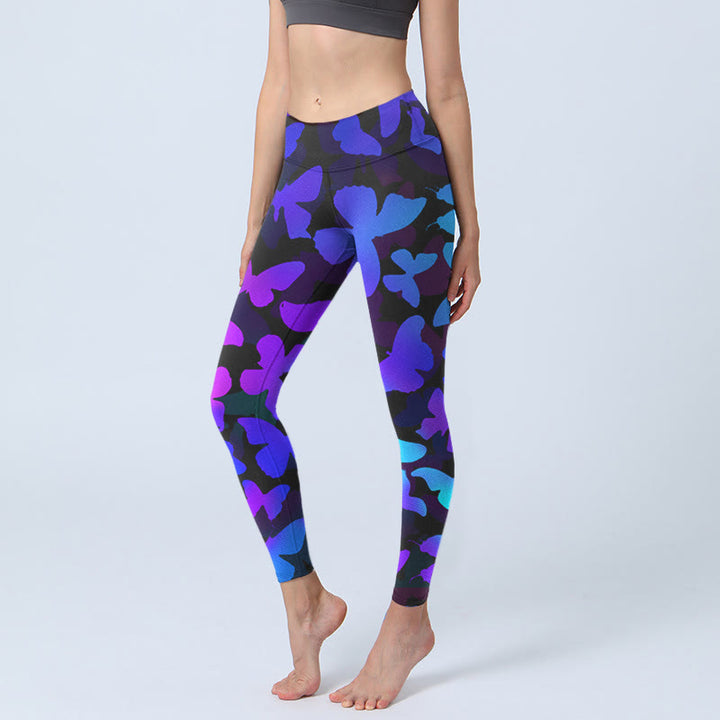 Leggings da yoga da donna con stampa a farfalla sfumata Buddha Stones