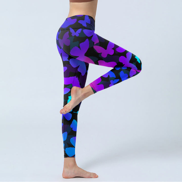 Leggings da yoga da donna con stampa a farfalla sfumata Buddha Stones