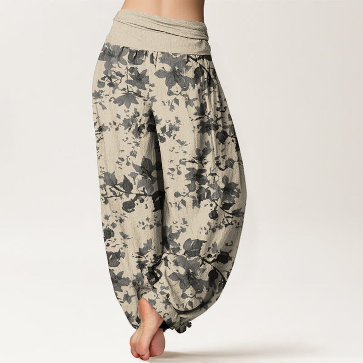 Pantaloni harem da donna con elastico in vita e motivo a foglie di cotone con Buddha Stones - image 1