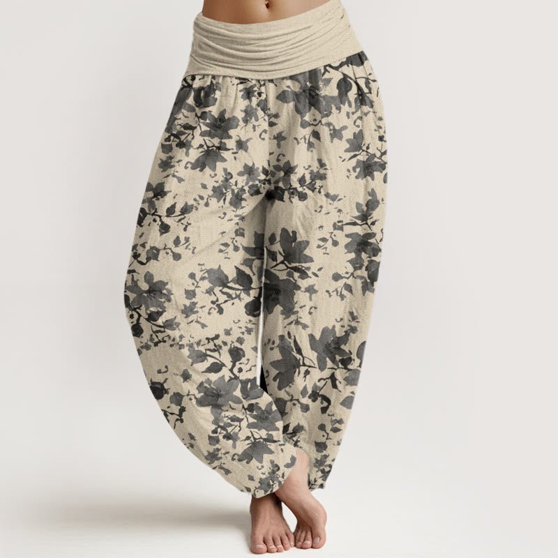 Pantaloni harem elastici in vita da donna con motivo Buddha Stones Leaves - Beige - US22, UK/AU26, EU54 (6XL) - image 1