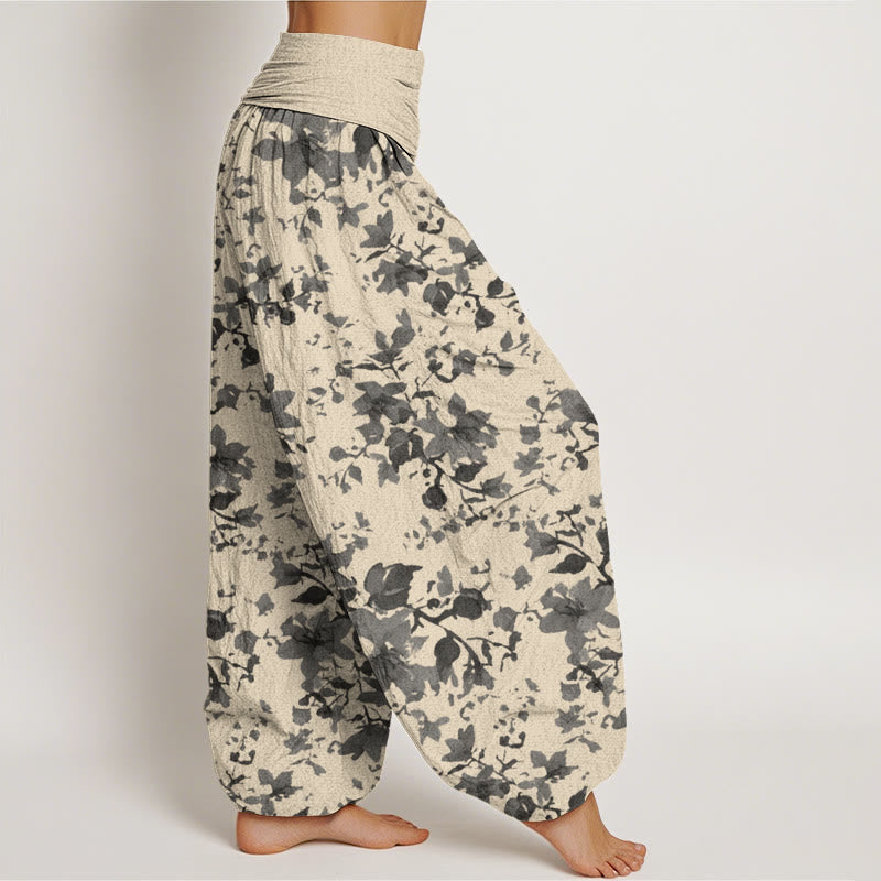 Pantaloni harem elastici in vita da donna con motivo Buddha Stones Leaves - image 2