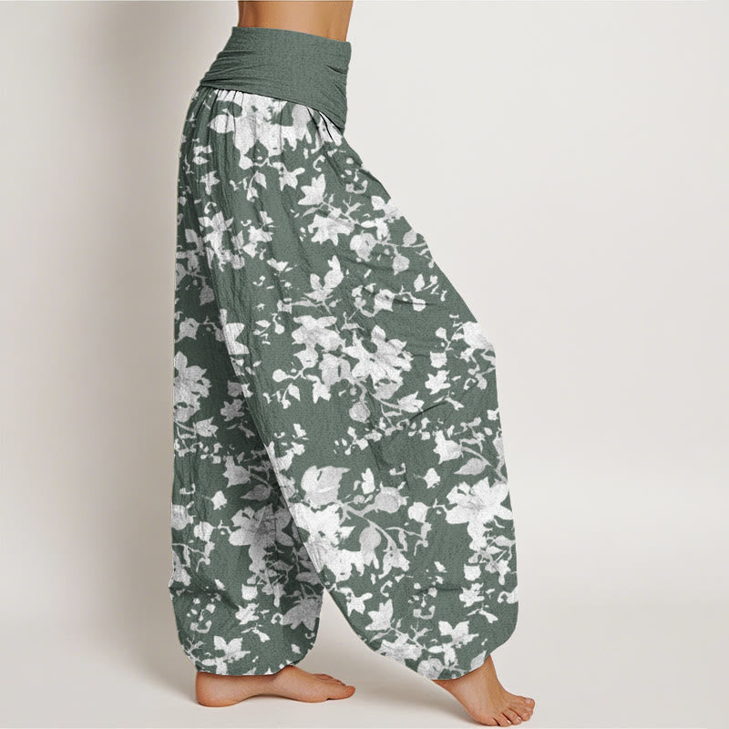 Pantaloni harem elastici in vita da donna con motivo Buddha Stones Leaves - image 5