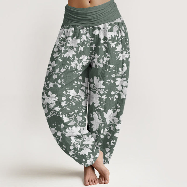 Pantaloni harem da donna con elastico in vita e motivo a foglie di cotone con Buddha Stones - DarkSeaGreen - US22, UK/AU26, EU54 (6XL) - image 4