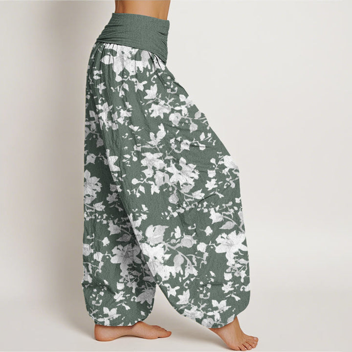 Pantaloni harem da donna con elastico in vita e motivo a foglie di cotone con Buddha Stones - image 5