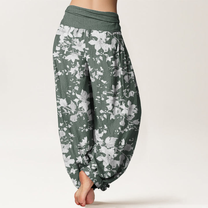 Pantaloni harem elastici in vita da donna con motivo Buddha Stones Leaves - image 6