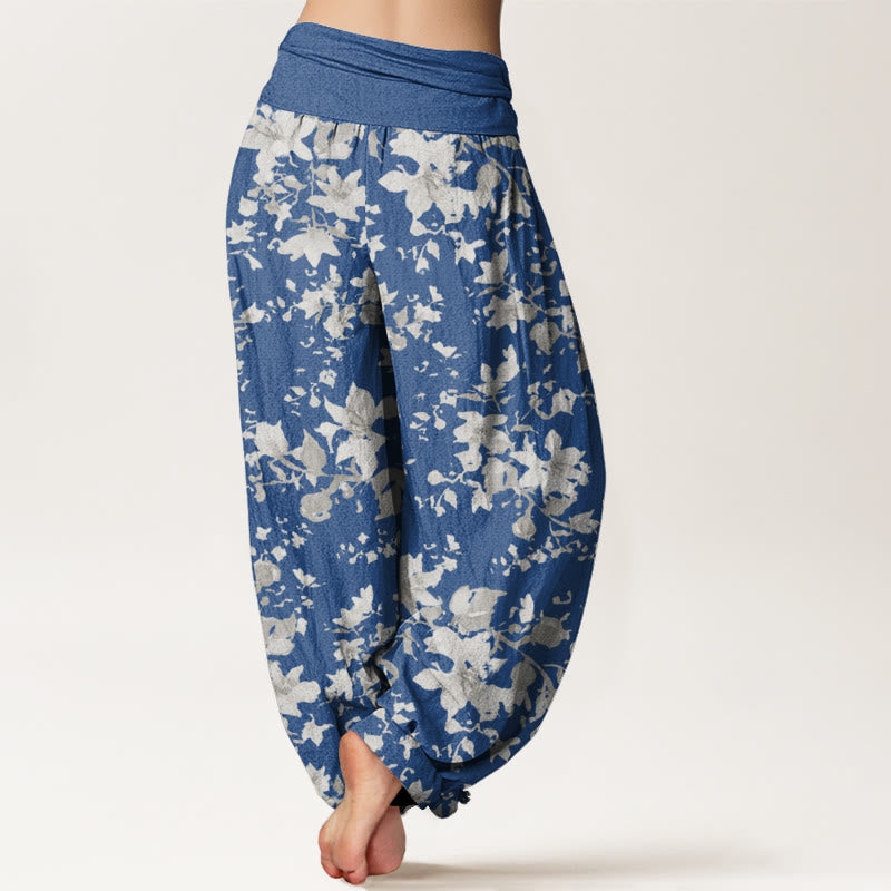 Pantaloni harem elastici in vita da donna con motivo Buddha Stones Leaves - image 9