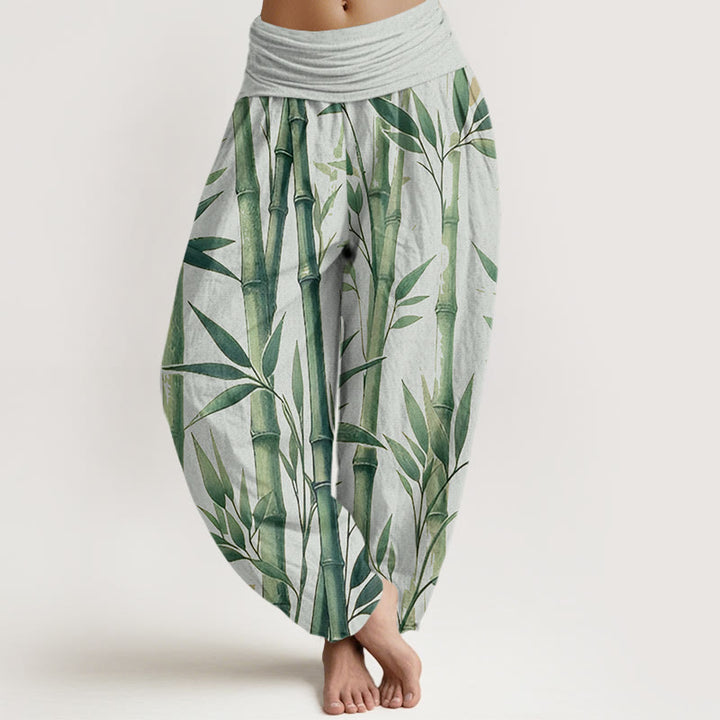 Pantaloni harem da donna con elastico in vita, in cotone, casual, con motivo a foglie di bambù, motivo Buddha Stones - Crema alla menta - US22, UK/AU26, EU54 (6XL) - image 0