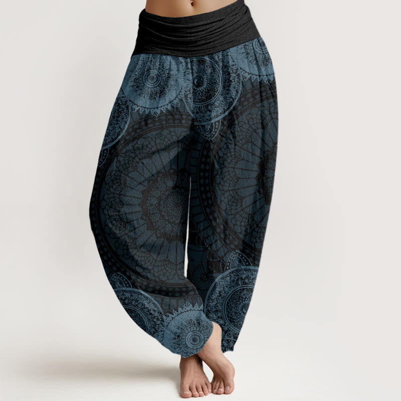 Pantaloni harem da donna con elastico in vita e motivo mandala circolare in cotone con Buddha Stones - Grigio - US22, UK/AU26, EU54 (6XL) - image 4