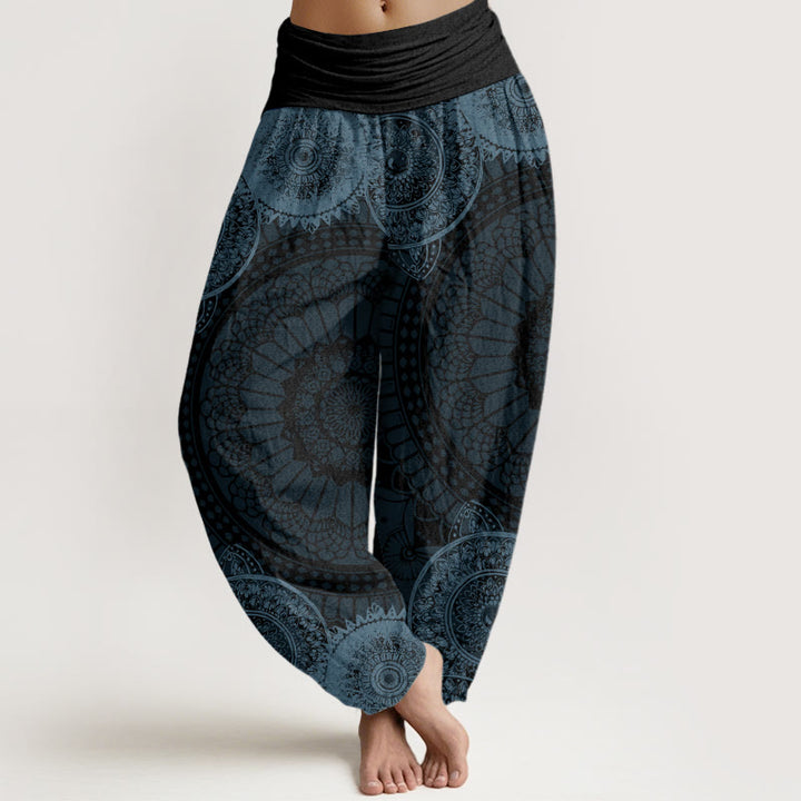 Pantaloni harem da donna con elastico in vita e motivo mandala circolare in cotone con Buddha Stones - Grigio - US22, UK/AU26, EU54 (6XL) - image 4