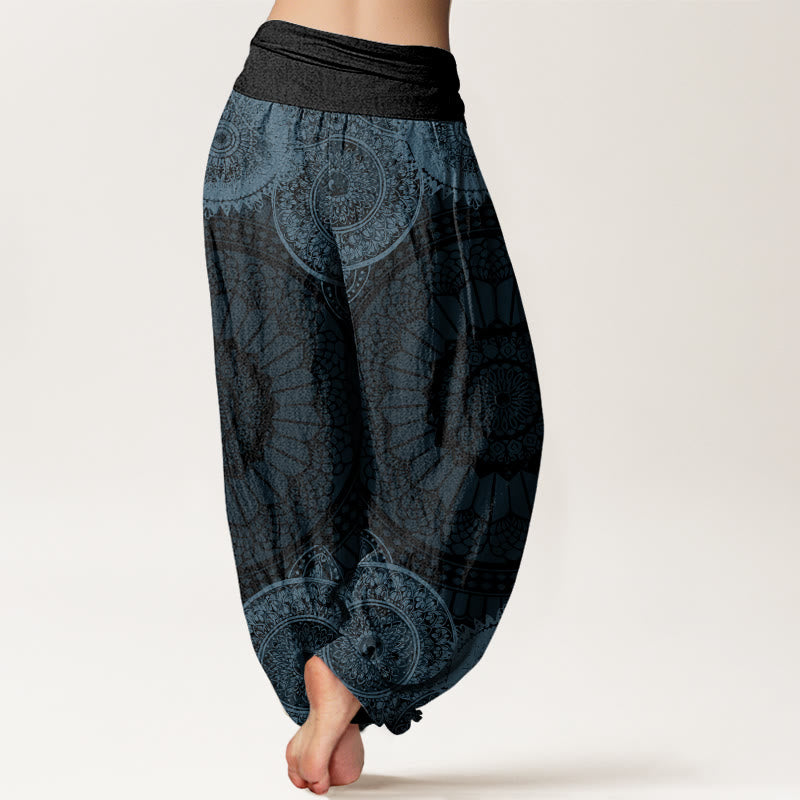 Pantaloni harem da donna con elastico in vita e motivo mandala circolare in cotone con Buddha Stones - image 5